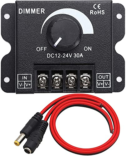 Greluma 1 styck PWM 12V 24V 30A/720W led dimmer controller för enfärgad led strip lighting lampa band ljus svart knappkontroll ljusstyrka (DC kabel ingår)
