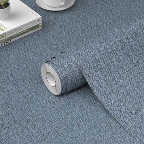 WADILE Grasscloth Peel and Stick Wallpaper 15.7in x 78.7in, Textured Contact Paper for Cabinets, Faux Linen Wall Paper Pull and Stick, Fabric Vinyl Wallpaper Self Adhesive Navy Blue