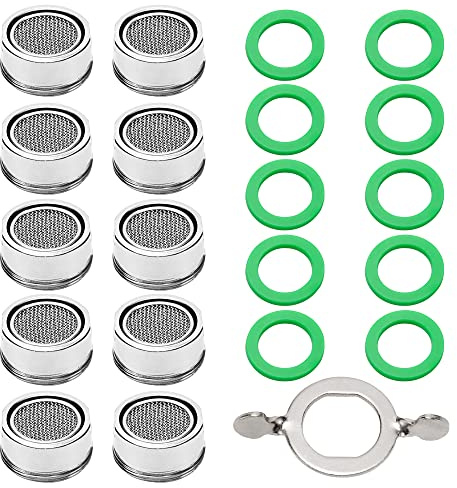 YIXISI 10 Pièces Mousseur Robinet M24, Filtre à Robinet d'eau Accessoires avec Filtre en Acier Inoxydable et ABS, avec 10 Joint D'étanchéité et 1 Clé à Mousseur Chromée, pour Cuisine, Salle de Bain