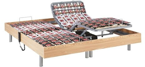 Somier articulado eléctrico multiterminal con Estructura de Madera de Roble Color marrón de DREAMEA - 2x80x200 cm Motores OKIN