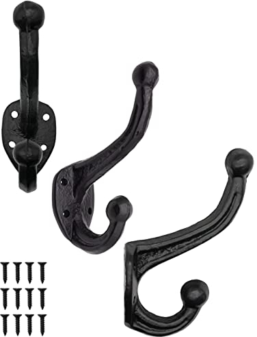 FUXXER 3x Massive Eisen-Garderobenhaken, Wand- und Kleiderhaken im Vintage Gusseisen Design Schwarz