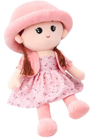 Entzückende weiche und kuschelige Stoffpuppe mit Kleid, abnehmbarer Hut, weiche Plüschpuppe für Mädchen ab 0 Jahren, Babypartygeschenk, Geburtstagsgeschenk, Taufgeschenk
