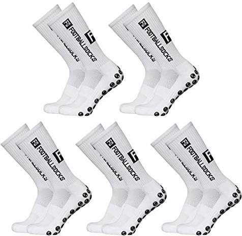 Lixada Fußballsocken Erwachsene Herren Stutzen Stutzenstrumpf,Outdoor Running Sportsocken Kompressionsstretch Stretch Fußball Sportsocken Non-Slip Socken mit Griffen (39-46),white*5