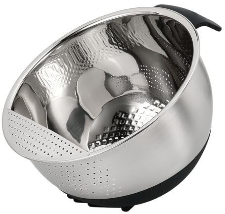 Rice Washing Bowl with Strainer Quinoa Washer Bowl, Stainless Steel Side Drainers Colander for Cleaning Fruits, Vegetables, and Beans - Versatile Kitchen Tool