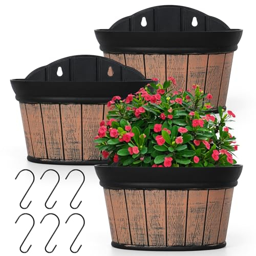 SOMYTING Set di 3 vasi da parete per piante, fiori interni ed esterni o decorazioni per recinzioni (marrone)