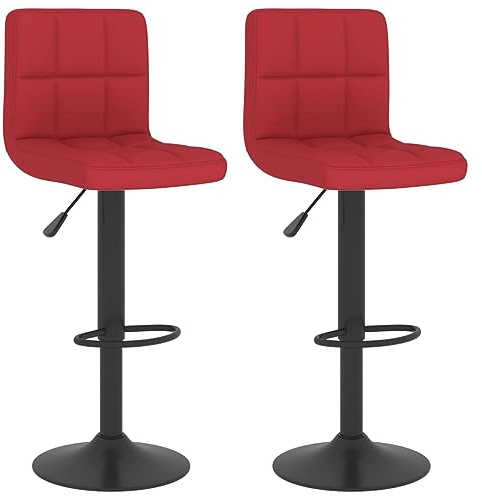 vidaXL 2X Taburetes de Cocina Casa Pub Bistró Restaurante Mostrador Asiento Reposapiés Silla Alta de Bar Moderno Ajustable Tela Rojo Tinto