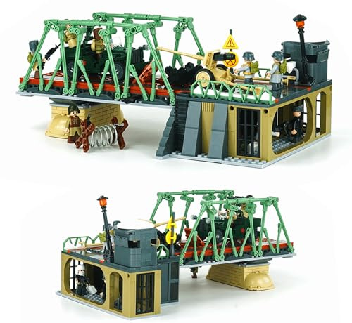 Tarcury WW2 Set de Bloques de Construcción Bastion Bridge, 769 PCS Set del Ejército con 8 Soldados de Juguete, Vehículos Militares y Artillería, Regalo de Juguete Ideal para Niños y Adultos