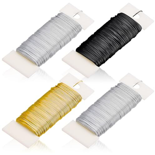 GIBOHOM Basteldraht 0,35 mm x 50 m, 4 Rollen Weich Draht zum Basteln Langlebiger, Hochwertiger, Hochgradig Formbar für Floristik Schmuckherstellung Bastelarbeiten, Blumendraht Dünn zum Dekorieren