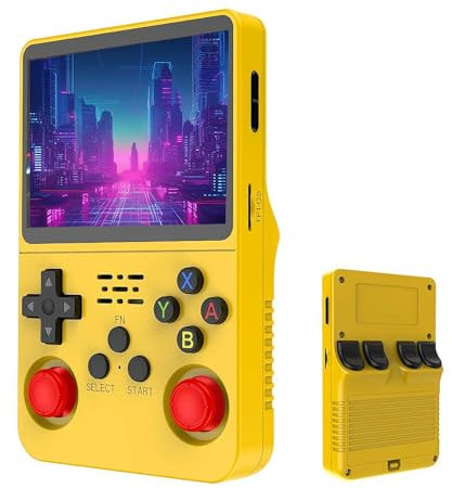 Keyboy Game Console R36S Retro Handheld Game Console with 64/128G Built-in 21000+ Classic Games, Open Source Linux System 3.5 Inch IPS Screen Portable Pocket Video Player (Yellow 128G)
