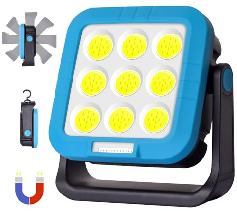 MASMEJOR Foco LED Recargable Potente 40W, Foco LED con Imanes & 7 Modos de Luz, 2000LM Luz de Trabajo 5400mAh, Ideal para Camping, Pesca, Taller, Emergencias