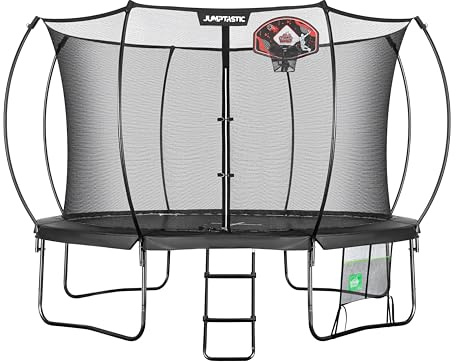 12FT Trampoline with Enclosure Recreational Trampolines with Ladder and Basketball Hoop Outdoor Curved Pole Trampoline for Kid Adults