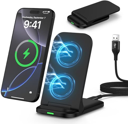 15W Wireless Charger Stand Faltbar Induktive Ladestation für Samsung Galaxy S26/S25/S24 ultra/S23/S22/S21/S20 FE, Schnelles Kabelloses Ladegerät Handy Ständer für Google Pixel 10 9 8 7, iPhone 17 16
