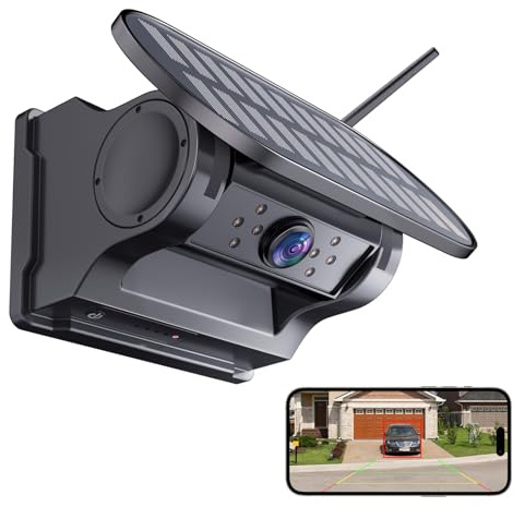 Solar Telecamera Retromarcia Wireless, WiFi Telecamera Posteriore per Auto, HD 1080P Visione Notturna, 9600 mAh Batteria Ricaricabile, Base Magnetica per Camion, Camper, Furgone, Rimorchio