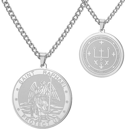 TEAMER Saint Raphael Pendant Necklace Archangel of Healing & Protection St. Raphael Necklace Amulet Religious Jewelry For Women, Adjustable, Stainless Steel, No Gemstone