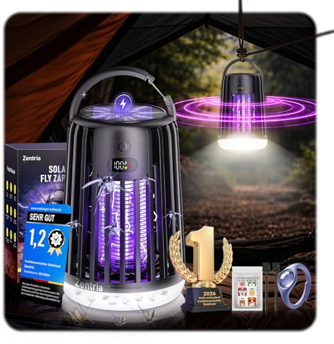 2026 Neu Upgraded Solar Elektrische Fliegenfalle Elektrisch【DE-Lab #1 Dual-Wave】 Insektenvernichter Elektrisch【30% weniger Knall, sanfter】 Elektrische Fliegenklatsche für Haus, Garten, Camping etc