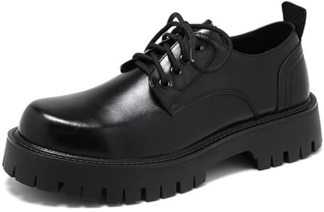 Dwihuize Zapatos Oxford De Plataforma Hombre Zapatos De Vestir Informales De Cuero con Cordones Y Tacón Grueso con Suela Gruesa para Negocios Y Caminatas,Negro,44 EU