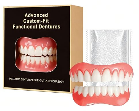 YULZAK Dentures Cosmetic Veneer Fake Teeth False Teeth Veneers White Dentures for Women Men Comfortable Protect Your Tooth and Regain Confident Smile with 50g Teething Gel（B）