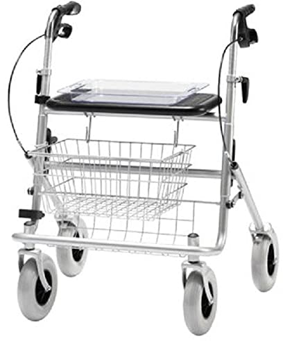 Rollator XL, Bügelbr.,Tablett Sitz, Korb, PU-ber.,silber met., Rollatoren