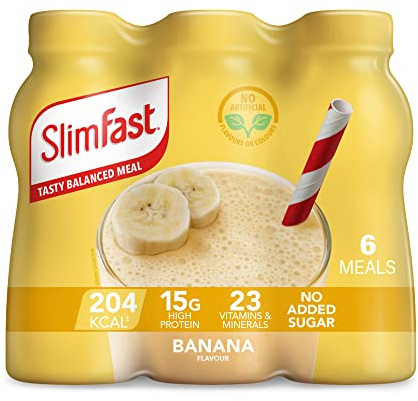SlimFast Ready To Drink Shake, Tasty, Balanced Shake with Vitamins and Minerals, No Sugar, Banana Flavour, 6 x 325 ml Multipack