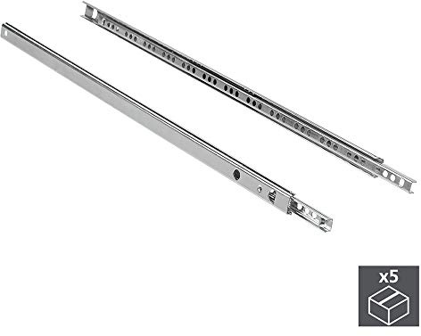 Emuca 3009605 Lot de 5 paires (10 pièces) Coulisses/Glissières à Billes Extrait Partie 17mm x 214mm pour Tiroir