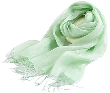 Prettystern linne unifärg unisex sommar franshalsduk, T20 ljusgrön, 180/55 cm + seitlich 10cm Fransen