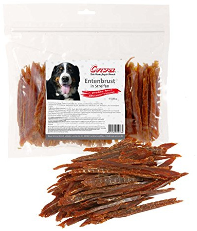 Corwex Premium Kaustreifen (500g, Entenbrust in Streifen) 100% Fleischanteil, getreidefrei/fettarm, Kausnack für Hunde, schonend luftgetrocknet