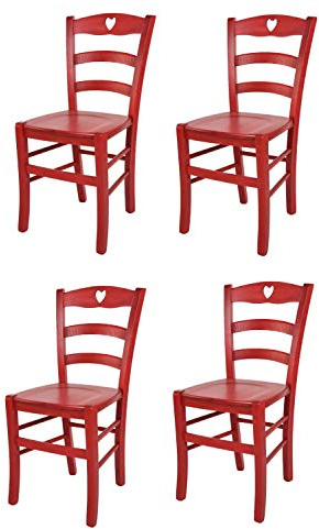 t m c s Tommychairs - Set 4 sillas Cuore para Cocina y Comedor, Estructura en Madera de Haya Color anilina roja y Asiento en Madera