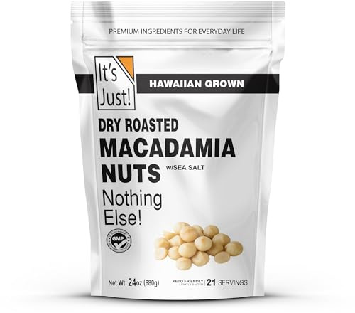 It's Just - Hawaiian Macadamia Nuts (1.5lbs), Small Batch Dry Roasted in USA, Lightly Salted, Keto Friendly, Resealable Bag, 24oz