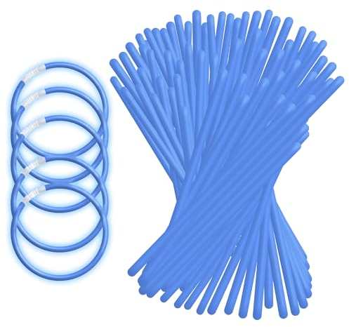 UV FLOOR - 100 Neon Armband-Knicklichter Blau +100 Verbinder - Premium-Qualität - Leuchtendes Zubehör - Neonlicht - Party - Kostüme - Neonblau