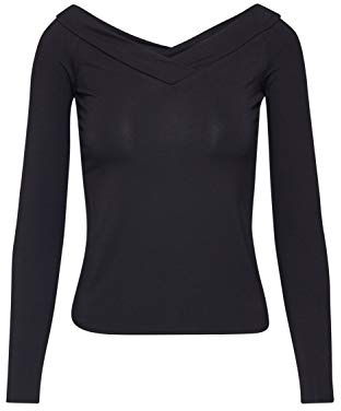 PIECES Dam Pcmaliva Ls Off Shoulder V-Neck Top Noos T-shirt, svart, S