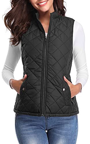 fuinloth Damen Weste, Herbst Leichte Steppweste Westen Ärmellos Jacke Kurz Vest Gilet Schwarz XXL