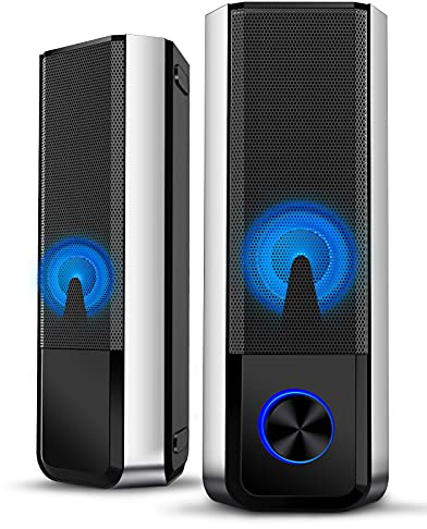 Computer Speakers, 10W 2 in 1 USB 2.0 & Bluetooth 5.0 PC Speakers with Stereo Sound Colorful LED Light Detachable Gaming Speakers Mini Soundbar 3.5mm for PC Cellphone Tablets Desktop Laptop