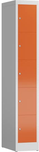 Lüllmann 5 Fächer Spind Schließfachschrank kompl. montiert und verschweißt Wertfachschrank Fächerschrank Spind Umkleideschrank (RAL 7035/3000 lichtgrau/feuerrot)