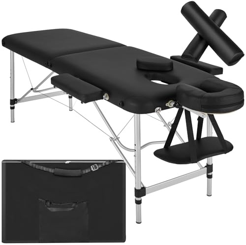 tectake® Table de Massage Pliante Professionnelle 2 Zones Rembourrage épais Massage et Relaxation Cadre en AluminiumTable Esthetique Professionnel Lit de Massage Portable, Accessoires Inclus - Noir