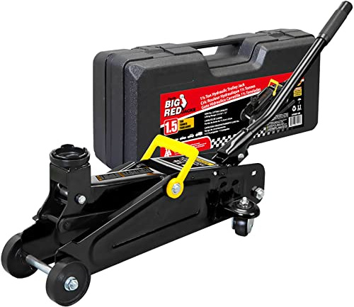 BIG RED AT820014SB Torin Hydraulic Trolly Service/Floor Jack with Blow Mold Carrying Storage Case, 1.5 Ton (3,000 lb) Capacity, Black