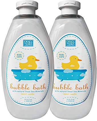 Dead Sea Collection Bubble Bath Kids with Vanilla - Cleansing and Moisturizing Liquid Bath Bubbles - Sweet Almond Oil and Pure Dead Sea Minerals - Pack of 2 Large Bottles (67.6 fl.oz)