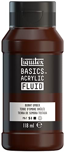 Liquitex 8870410 Basics Fluid Acrylfarbe mit fließender Konsiszenz, schnell trocknend, lichtecht, wasserfest, auf Wasserbasis, 118ml Flasche - Umbra Gebrannt