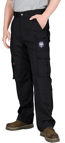 BOCOMAL FR Pants for Men Cargo Pockets Flame Resistant/Fire Retardant Black Elastic Waist Water & Oil Repellent Finish