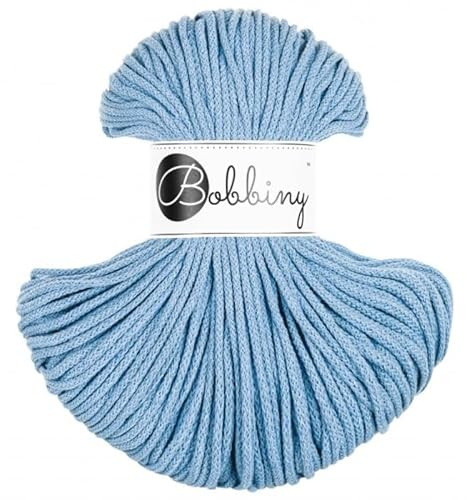Bobbiny Geflochtene Makramee-Schnur, 3 mm, 100 % recycelte Baumwolle, 100 m, Blau