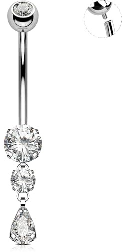 OUFER Dangle Belly Button Rings, Titanium Belly Rings, Clear CZ Dangle Belly Piercing Jewelry, Navel Piercing Jewelry, Internally Threaded Belly Rings For Women Men-10MM