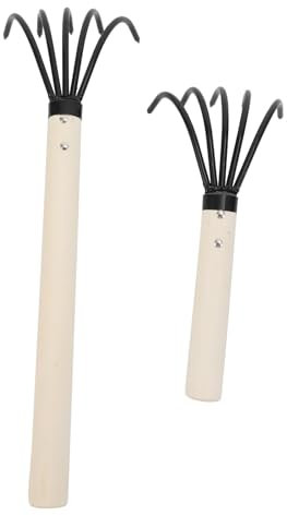 POPETPOP 2 Piezas Rastrillo Mariscos Rastrillo Corto con Mango Madera Cultivador Rastrillo Mano Herramienta Multiusos Almejas Acero Alto Carbono Atrapa El Mar Caparazón