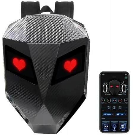 MENDUNER Motorrad Rucksack für Herren, Programmierbarer Motorrad Rucksack, Hartschalen LED Rucksack, Wasserdichter Digitaler Rucksack mit Kohlefaserstruktur für Reisemotorräder