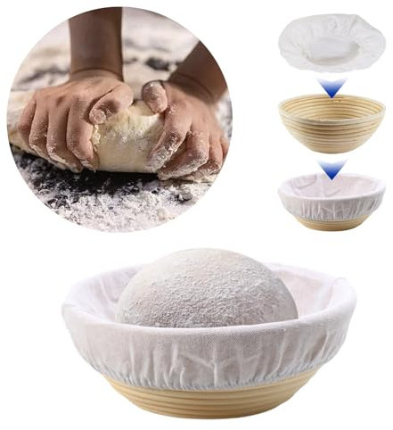 6pcs White Rattan Banneton Bread Proofing Basket Linen Liner Cloth Cover Fit 8 9 10 Round Banneton Proving Basket (Round Size)