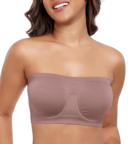 DotVol Women's Unpadded Wired Strapless Multiway Bandeau Bra | Plus Size, Supportive Underwire, Pull On, Soft Stretchy Fabric, Non-slip Edge, Tube Top