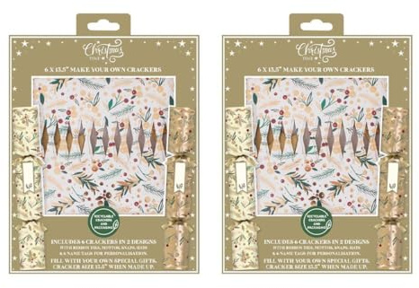 YöL 12 Make Your Own Christmas Crackers Gold And Cream Floral Berry Personalised Xmas Table Decoration Craft