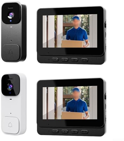 Yuanpgky Sonnette vidéo intelligente X7, grand écran de 10,9 cm, batterie longue durée sans fil, interphone 2 voies avec caméra filaire (noir)