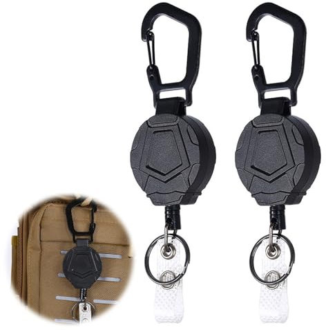 2 Pcs Llavero retráctil, Mosquetón Resistente,Extensible Llaveror, Titular de la Tarjeta de Identificación Retráctil, Llavero Titular con Fuerte ABS Carcasa