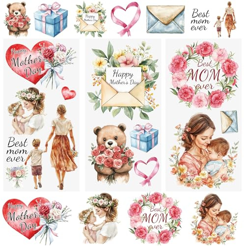 WANDIC 3 Sheets Mother's Day Rub on Transfer Stickers Kinship Decals Waterproof Stickers Furniture Decals for DIY and Home Decoration,15 * 30cm