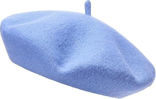 CHAAL® Womens Beret Hat Women Accessoies Men Wool Solid Color French Style Classic Beret Hat - Vintage Women's Berets for Ladies UK Artist Beret Sky Blue