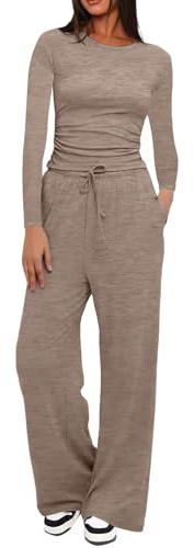 Tuta Donna Sportiva Completa Tute da Ginnastica Due Pezzi Elegante Casual Tuta da Casa Manica Lunga Set Maglia e Pantaloni Larghi con Tasche e Coulisse Completo 2 Pezzi Autunnale Invernale Loungewear